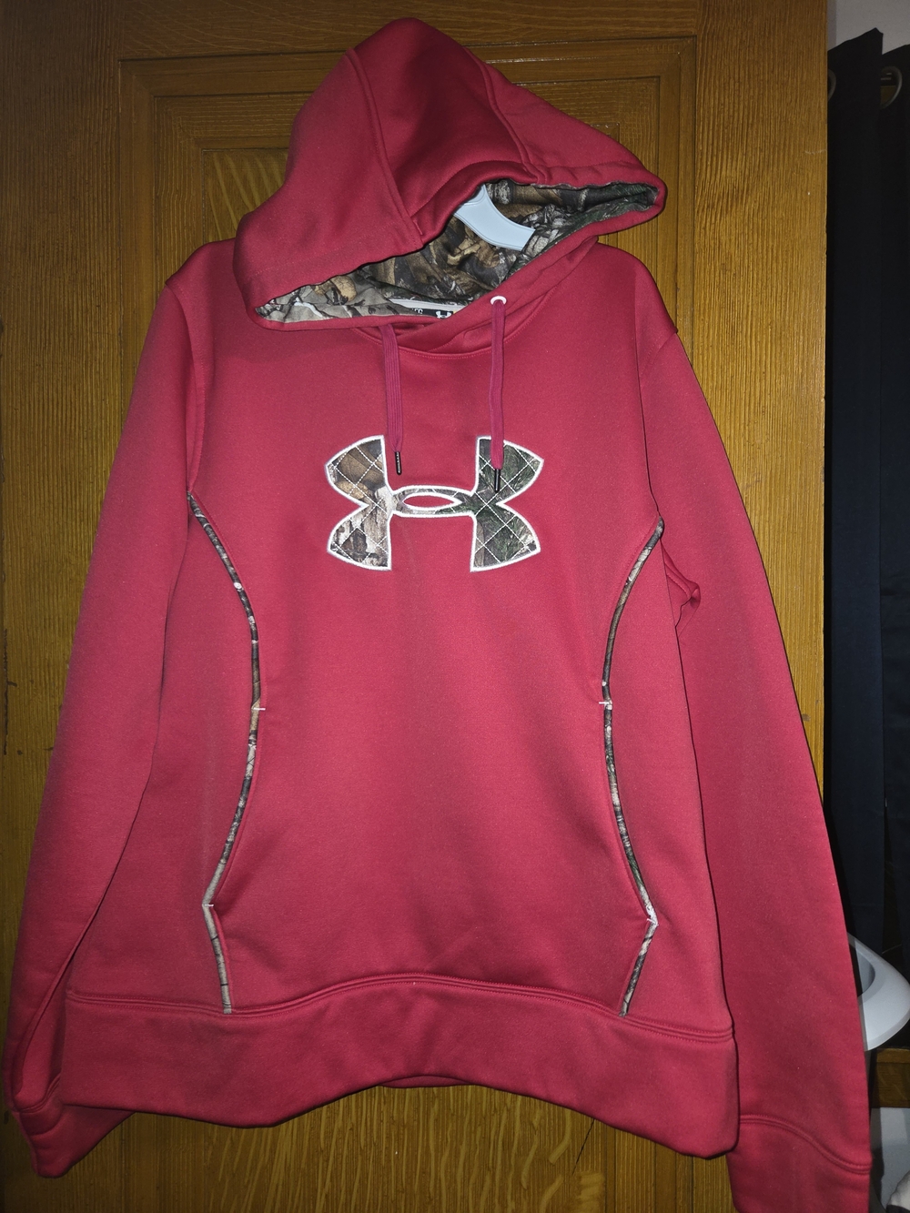 Women's Red/ Pink Hoodie With Camo Details And Lined Hood-  Size XL